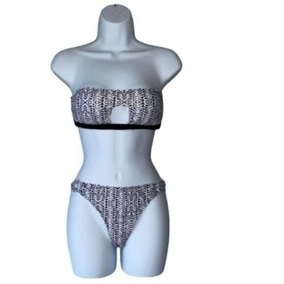 Convertible Ribbed Bandeau Bikini Swimsuit Two Piece Removable Strap Bikini‎ - Picture 3 of 10